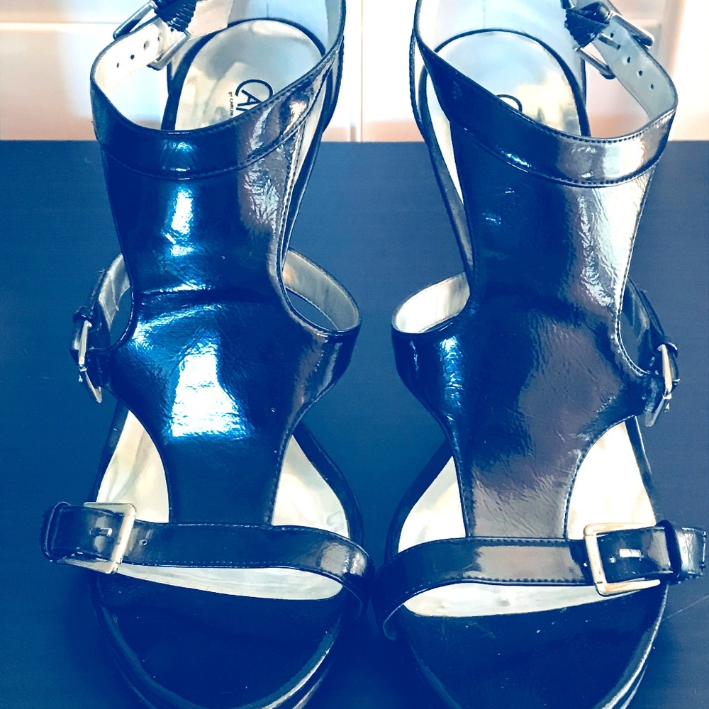 Carlos Santana Patent Leather Open Toe High Heel